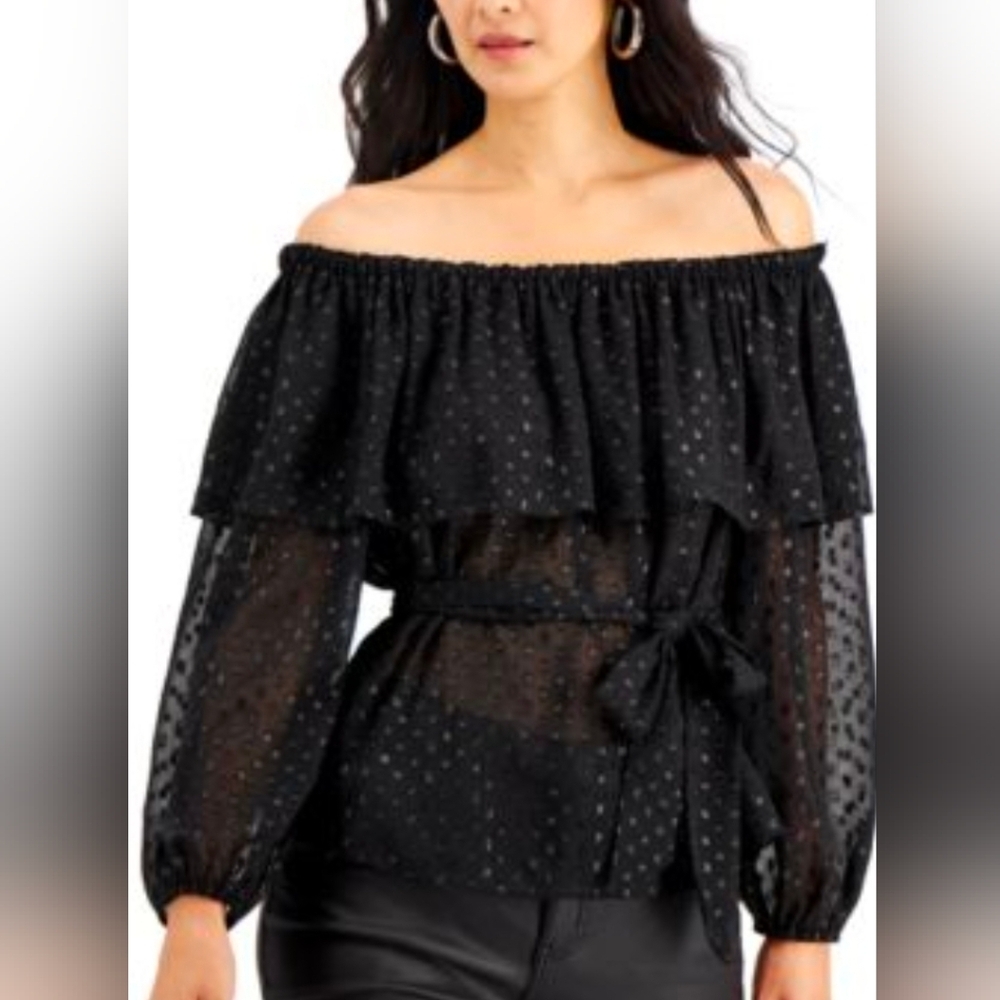 INC International Concepts Black Off-Shoulder Top